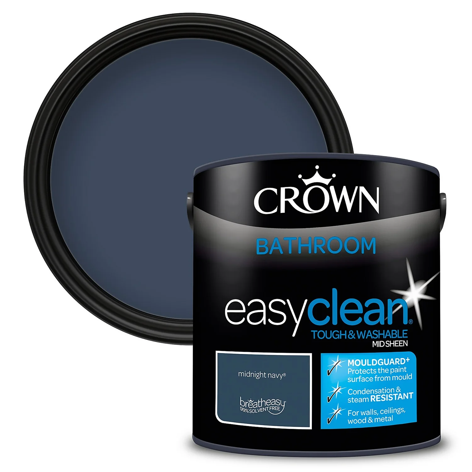 Crown Easyclean® Mouldguard+ Bathroom Mid Sheen Washable Multi Surface Paint Midnight Navy® - 2.5L Crown Easyclean® Mouldguard+ Bathroom Mid Sheen Washable Multi Surface Paint Midnight Navy® - 2.5L -Deals Furniture Store 12886764 1514847491364889