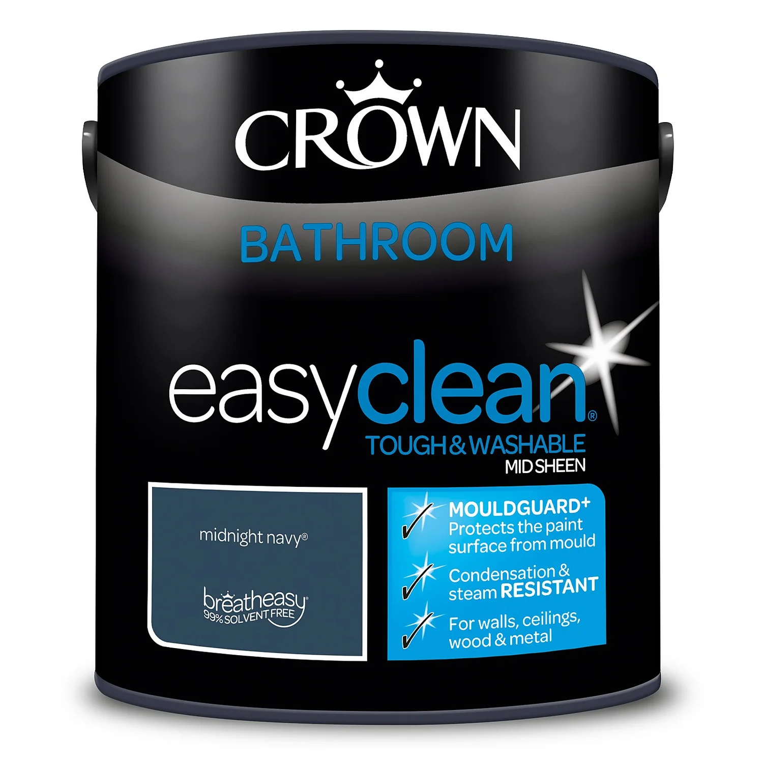 Crown Easyclean® Mouldguard+ Bathroom Mid Sheen Washable Multi Surface Paint Midnight Navy® - 2.5L Crown Easyclean® Mouldguard+ Bathroom Mid Sheen Washable Multi Surface Paint Midnight Navy® - 2.5L -Deals Furniture Store 12886764 2094853415810933