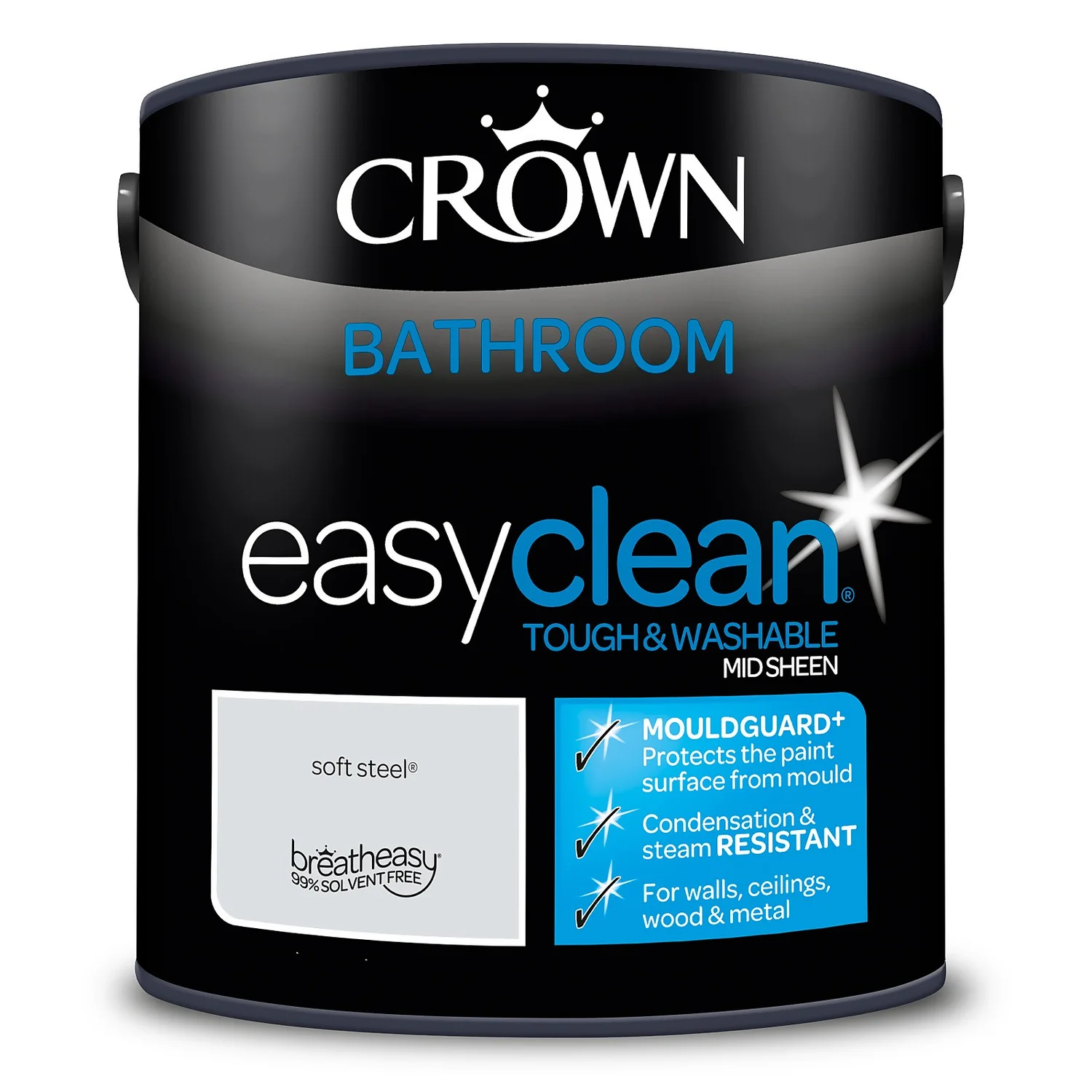 Crown Easyclean® Mouldguard+ Bathroom Mid Sheen Washable Multi Surface Paint Soft Steel® - 2.5 L Crown Easyclean® Mouldguard+ Bathroom Mid Sheen Washable Multi Surface Paint Soft Steel® - 2.5 L -Deals Furniture Store 12886778 1174853416077435