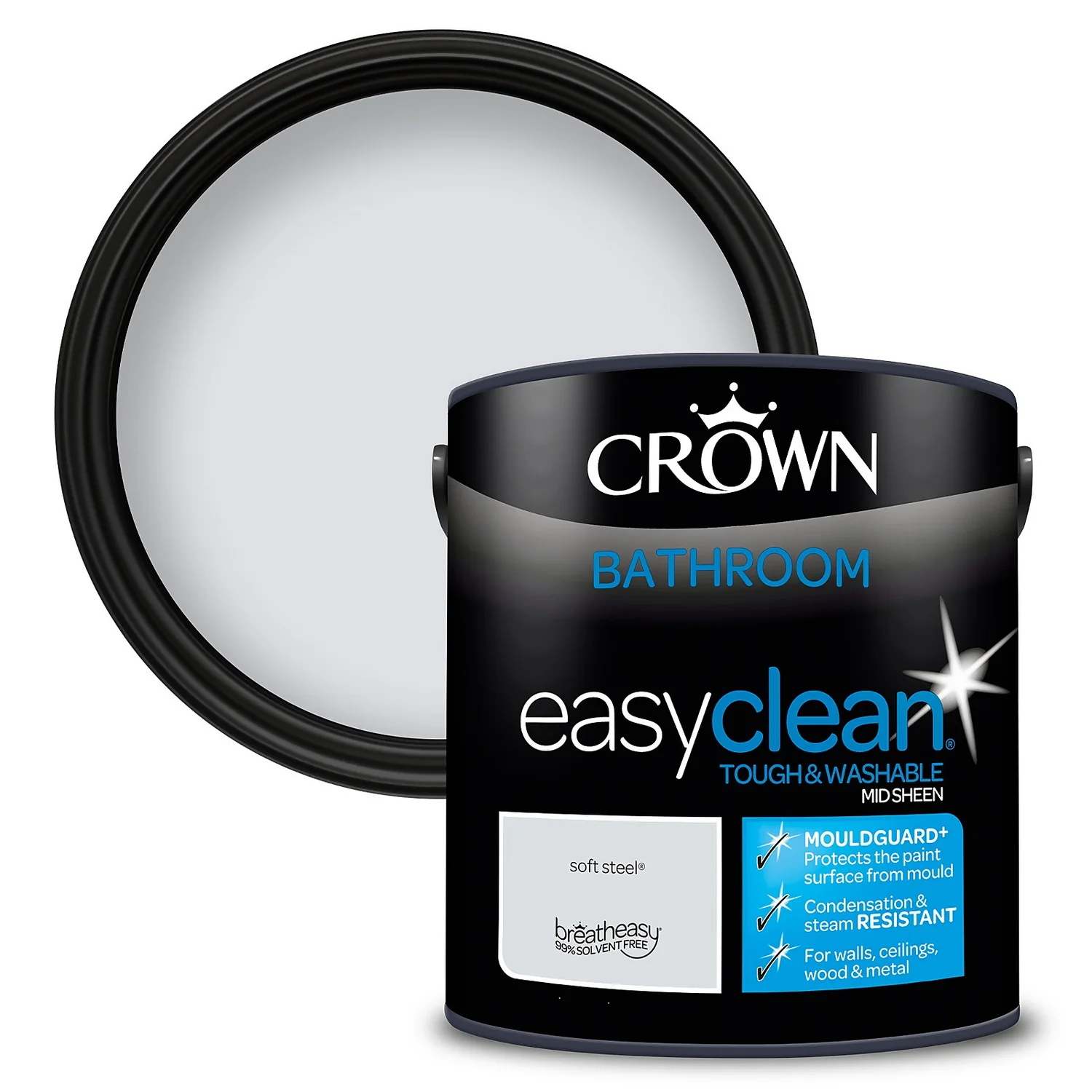 Crown Easyclean® Mouldguard+ Bathroom Mid Sheen Washable Multi Surface Paint Soft Steel® - 2.5 L Crown Easyclean® Mouldguard+ Bathroom Mid Sheen Washable Multi Surface Paint Soft Steel® - 2.5 L -Deals Furniture Store 12886778 1924847497584762