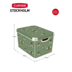 Curver Stockholm Bees Deco Storage Box - Green - 22L -Deals Furniture Store 13169626 1944898511856227