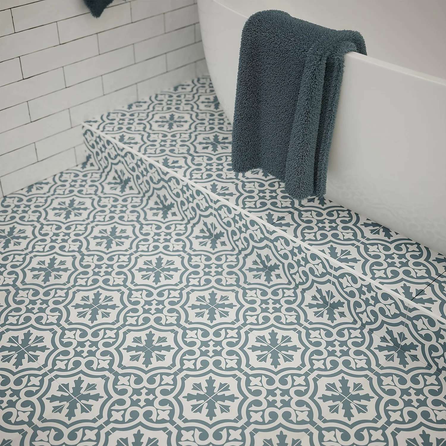 Fiore Teal / White Victorian Pre-scored Porcelain Wall & Floor Tile 450 x 450mm - 1.42sqm Pack Fiore Teal / White Victorian Pre-scored Porcelain Wall & Floor Tile 450 X 450mm - 1.42sqm Pack -Deals Furniture Store 13220597 1114909608360354