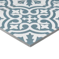 Fiore Teal / White Victorian Pre-scored Porcelain Wall & Floor Tile 450 X 450mm - 1.42sqm Pack 3 Fiore Teal / White Victorian Pre-scored Porcelain Wall & Floor Tile 450 X 450mm - 1.42sqm Pack -Deals Furniture Store 13220597 4174916350020462