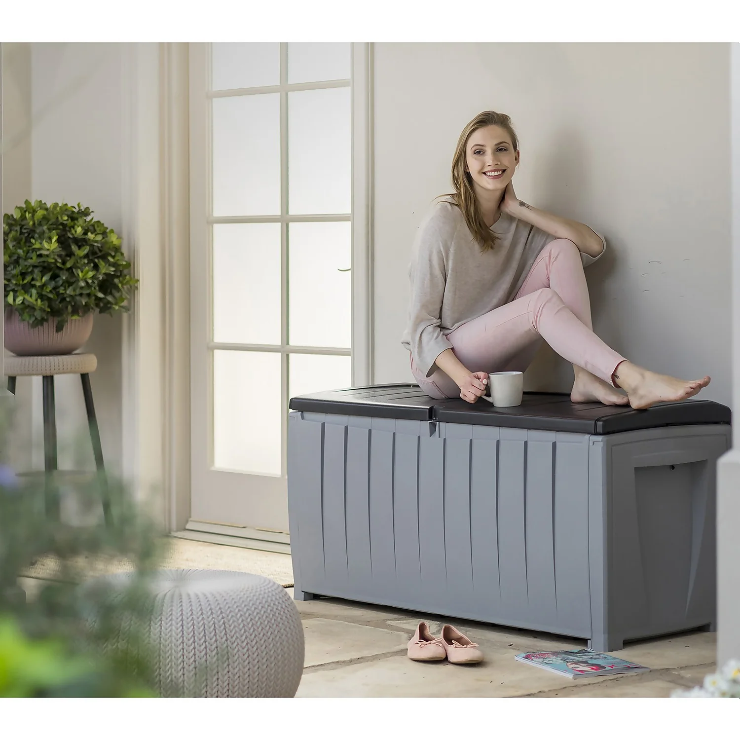 Keter Ace Outdoor Garden Storage Box 124 x 55 x 62.5 cm - Grey and Black Keter Ace Outdoor Garden Storage Box 124 X 55 X 62.5 Cm - Grey And Black -Deals Furniture Store 13432924 6224947994590372