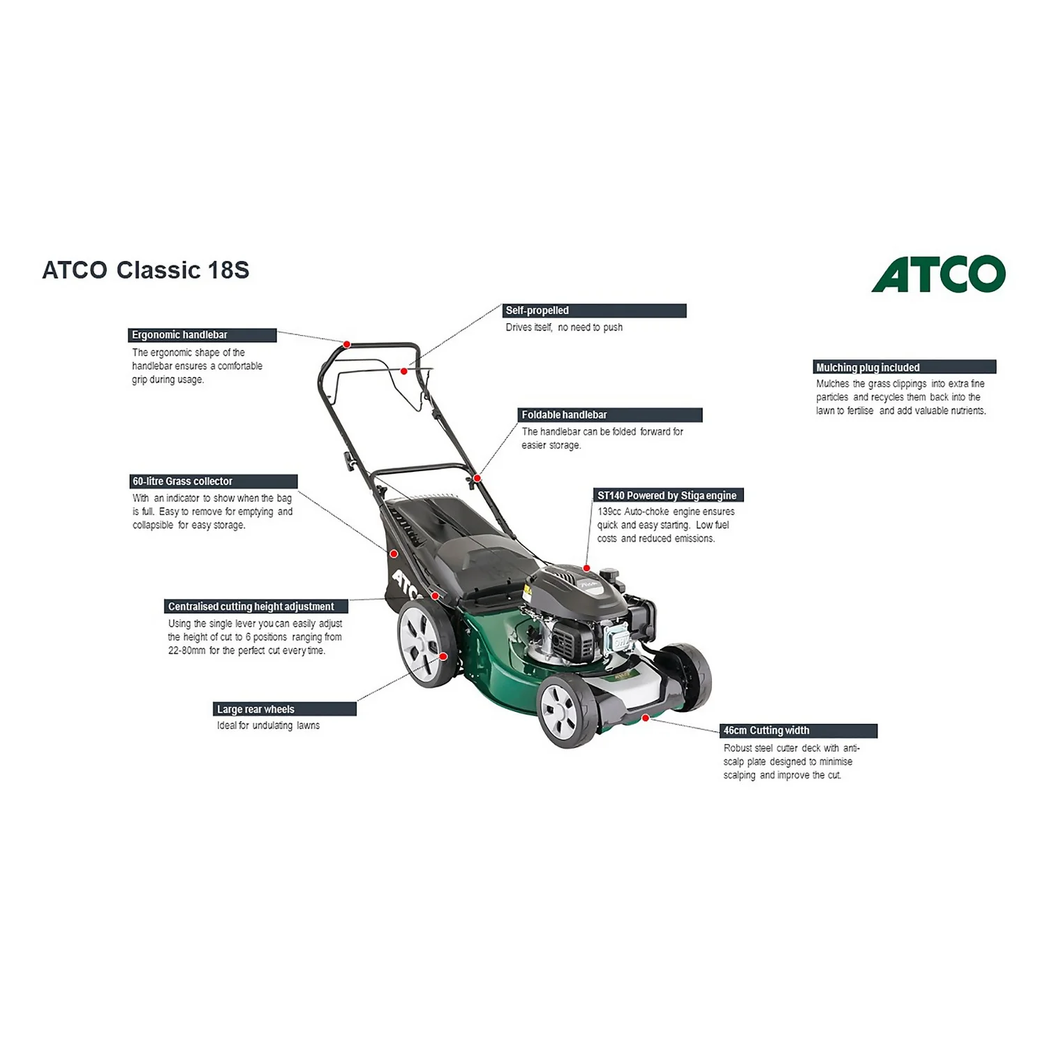 Atco 139cc Classic 18S Petrol Lawn Mower - 46cm Atco 139cc Classic 18S Petrol Lawn Mower - 46cm -Deals Furniture Store 13483565 1664929335782785