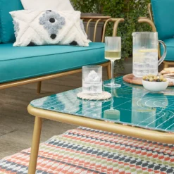 Omari Metal Garden Sofa Set - Teal & Gold -Deals Furniture Store 14005703 1365022638067828